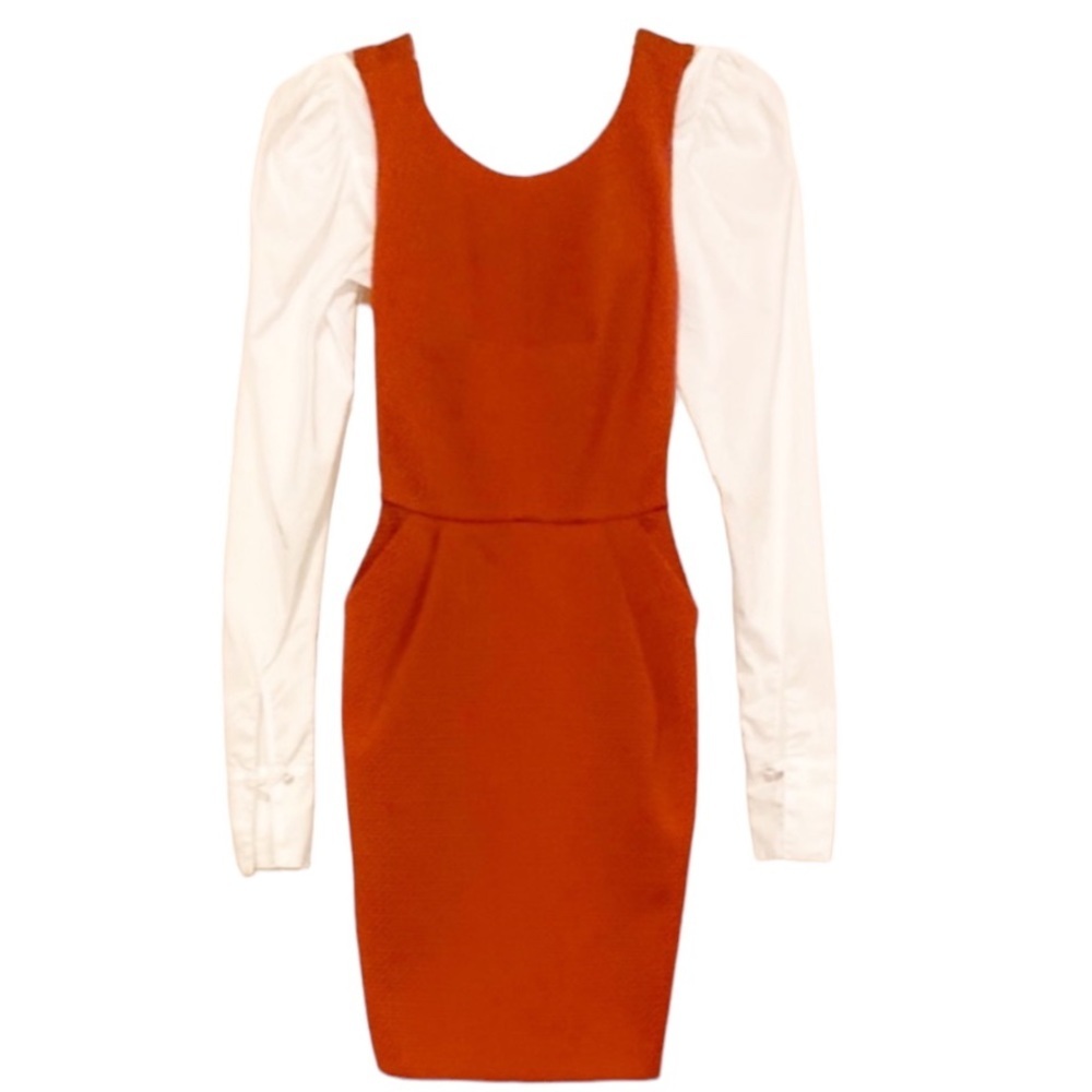 ๐ Forever 21 Contemporary ๐ Burnt Orange Waffle Knit Bib Pleat Mini Dress | S